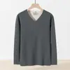 Ropa interior térmica de lana de oveja de peso pesado y seda de morera para hombre, conjunto de camiseta de manga larga con cuello en V sin costuras, forro polar de doble cara, ropa de otoño y pantalones