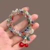 Cereza Dulce Alta Elasticidad Cola de Melocotón Anillo para el Cabello Pulsera Doble Propósito Accesorios para el Cabello Cristal de Color Nuevo Estilo Cuerda Elegante para el Cabello Regalo