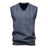 Colete de tricô com ponto trançado, padrão losango, gola V, masculino, para outono e inverno, importado, suéter colete de tricô sem mangas, folgado