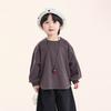 Camiseta de Manga Longa Changguo Clothing para Meninos Top Novo Estilo Outono Infantil Versão Coreana Cor Sólida Gola Redonda Camiseta Básica para Crianças