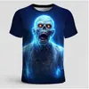 Nueva camiseta de manga corta con cuello redondo y estampado 3D de calavera para hombre, moda callejera casual, para Halloween, transfronteriza