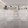 Armário Exibidor Multicamadas de Produto Branco para Cosméticos, Display Stand Tecnológico, Display Stand Comercial Pintado para Sapatos, Bolsas, Acessórios e Joias