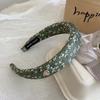 Diadema Verde Retro Estilo Coreano Floral de Esponja Elegante Moda Estampada Diadema de Presión Superior Craneal Alta Clip para el Cabello Combinable
