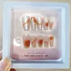 Unhas Postiças Curta Estilo Chinês Rosa Aquarelado, 10 Peças, Tamanhos Variados, Arte de Unha Simples, Unhas Postiças Olho de Gato Feitas à Mão