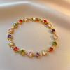 Set de Cobre de Moda Pulsera de Zirconia Colorida Pulsera a Presión de Corazón de Durazno Chapada en Oro Joyería Fina para Mujer