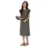 Pijama de Verano para Mujer, Camisón Rayado de Cuello Redondo, Estilo Chaleco, Falda Midi Casual Estilo Coreano, Prenda Exterior sin Mangas, Falda para Casa, Estilo Delgado