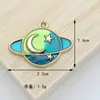 Acessórios para joias DIY céu estrelado azul lua estrelas liga gota de óleo pulseira brincos pequeno pingente pingente chaveiro