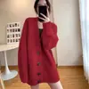 Chaqueta Cardigan de Punto Grueso Estilo Coreano con Cuello en V 2026 Nuevo Estilo Otoño e Invierno Holgado Talla Grande Elegante Versátil Suéter para Mujer