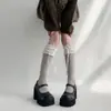 Meias Lolita Vermelhas Acima do Joelho Meias de Renda com Laço Femininas Meias de Coxa Lolita de Renda Preto Branco Leite para Primavera e Outono