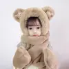 Set de Tres Piezas para Niños y Bebés: Gorro de Oso para Padres e Hijos, Bufanda Integrada, Grueso, Lindo, de Felpa, Bufanda, Guantes