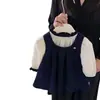 Faldas de Otoño e Invierno para Niñas, Conjuntos Estilo Coreano para Niños, Moda Británica para Bebés, Conjunto de Dos Piezas de Otoño con Cuello de Champiñón