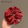 Goma para el pelo de tela texturizada de color sólido Estilo coreano Goma para coleta Estilo nuevo 2025 Simple y versátil Goma para el pelo roja y azul