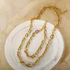 Europa y Estados Unidos moda transfronteriza geométrica lisa acero inoxidable chapado en oro de 18 quilates rectangular pendientes pulsera collar joyería al por mayor