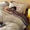 Funda de edredón de algodón cepillado grueso de lujo de alta gama con cordones ocultos, juego de ropa de cama de cuatro piezas de algodón puro, juego de sábanas de tres piezas