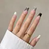 Uñas Postizas Portátiles, Estilo de Comercio Exterior, Uñas Postizas Francesas Blancas con Borde Blanco en Forma de Escalera Larga con Patrón de Flores Degradadas, 24 Piezas, Hechas a Mano Puras, Longitud Media, Venta al por Mayor
