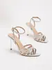 Tacones de Aguja Abiertos de Punta Redonda de Moda de Lujo Ligero Estilo Europeo y Americano para Mujer con Accesorios de Pedrería y Sandalias de Aguja de Correa Única