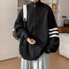 Estilo Holgazán Otoño e Invierno Cremallera Doble Suelto Rayado Medio Cárdigan Suéter Cuello Alto Chaqueta Tejidos para Hombre Adolescente