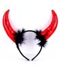 Tiara de Chifre de Diabo para Halloween Atacado Festa de Feriado Infantil Adereço de Cabeça de Animal Tiara de Chifre Vermelho Lantejoula Pena