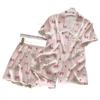 Fábrica Original Estilo Dulce Oso con Lazo Manga Corta Encaje Ropa de Casa Imitación Seda Conjunto de Pijama Estilo Coreano Casual