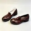 Estilo Moderno~Punta Redonda Estilo Británico Mocasines sin Cordones para Mujer Versátiles para el Trabajo Estilo Retro Simple Tacón Grueso Zapatos Pequeños de Cuero