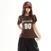 Camiseta de Verano Retro Deportiva de Moda Nueva Cuello Redondo Mangas Raglán Cortas para Mujer Verano Hombro Normal Corte Delgado Ropa de Chica Popular