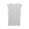 Suave Top de Punto sin Mangas con Rayas Verticales, Cuello Redondo de Canalé, Adelgazante, Versátil, Cómodo, Camiseta Interior Base para Superponer para Mujer