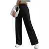 Pantalones de Pierna Ancha de Moda Otoño e Invierno Nuevos Europeos y Americanos Pantalones de Punto Acanalado Cintura Alta Cintura Elástica Versátiles Adelgazantes Pantalones Largos para Mujer