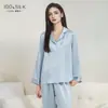 Pijama de seda pesado de 19 momme para mujer 100% seda de morera la seda se puede usar afuera manga larga pantalón largo traje para estar en casa