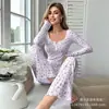Explosiones Transfronterizas Estilo Europeo y Americano Otoño e Invierno Ropa para el Hogar Sexy Casual Moda Manga Larga Pantalones Pijama Traje de Dos Piezas para Mujer