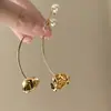 Pendientes Colgantes de Flor de Perla Estilo Minimalista Aguja de Plata, Pendientes de Botón Simples de Lujo Ligero Nicho, Pendientes Elegantes de Alta Gama al por Mayor