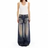 Venta al por mayor de pantalones unisex, estilo americano, lavados y desgastados, efecto bigotes de gato, plisados, textura de bambú, corte holgado, versátiles y de pierna curva, listos para enviar