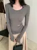 Camiseta Básica Versátil de Manga Larga con Cuello Redondo para Mujer Hers Sweet Autumn Estilo Minimalista Ajustada a la Cintura 66753
