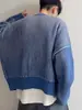 Suéter cárdigan azul a rayas de corte relajado para hombre, 2026, chaqueta de punto holgada y versátil, prenda exterior cálida