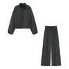 Exportación Transfronteriza Ropa de Mujer Otoño e Invierno 2025 Nuevo Traje de Moda Europea y Americana con Chaqueta de Cremallera + Pantalones de Cintura Alta