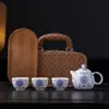 Juego de Té de Viaje Kung Fu, Jade Grasa de Oveja Filigrana Plata Envuelto Loto, Juego de Té de Una Tetera y Tres Tazas, Regalo de Negocio para Eventos
