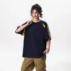 Camiseta Masculina de Verão Nova Casual Solta Colorida com Contraste Manga Curta Esportiva para Adolescente Costura Par de Camisetas
