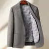Terno masculino de lã em estoque para outono e inverno, com forro grosso de plumas, jaqueta blazer curta de lã dupla face casual de negócios