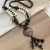 Collar de Cuentas con Flor de Cáscara de Coco Estilo Bohemio Retro Cadena Larga para Suéter Estilo Étnico para Mujer Accesorios de Vacaciones Largos