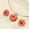 Europa transfronteriza y Estados Unidos collar de oro rojo con gota de pegamento de color, traje de collar y pendientes con diamantes de imitación grandes, joyería para damas