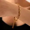 Estilo Europeu e Americano Moda Textura Artesanal Colar de Aço Inoxidável Pulseira de Aço Titânio Dourado 18K Feminina Elegante Tendência Não Desbota