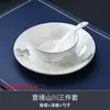 Vajilla de Lujo para Hotel y Club, Juego de Tres Piezas de Cuenco y Plato de Porcelana Ósea Estilo Chino Nuevo con Borde Dorado para Restaurante y Hotel Comercial