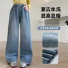 Calças Jeans Femininas para Primavera e Outono, Calças de Barra Larga Tendência para Crianças Maiores, Calças Longas Casuais para Alunos do Ensino Fundamental, Calças Muito Estilosas