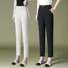 9251 Pantalones Casuales de Nueve Puntos Seda Helada y Cáñamo Pantalones de Mujer de Mediana Edad Verano Nueve Puntos Talla Grande Más Fertilizante Aumento Ortografía Más Suministro