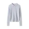 Suéter de Cashmere Estilo Old Money Feminino Gola Polo Pulôver Malha Trançada Solto Gola Revers Malharia Camada Base Top Outono Inverno
