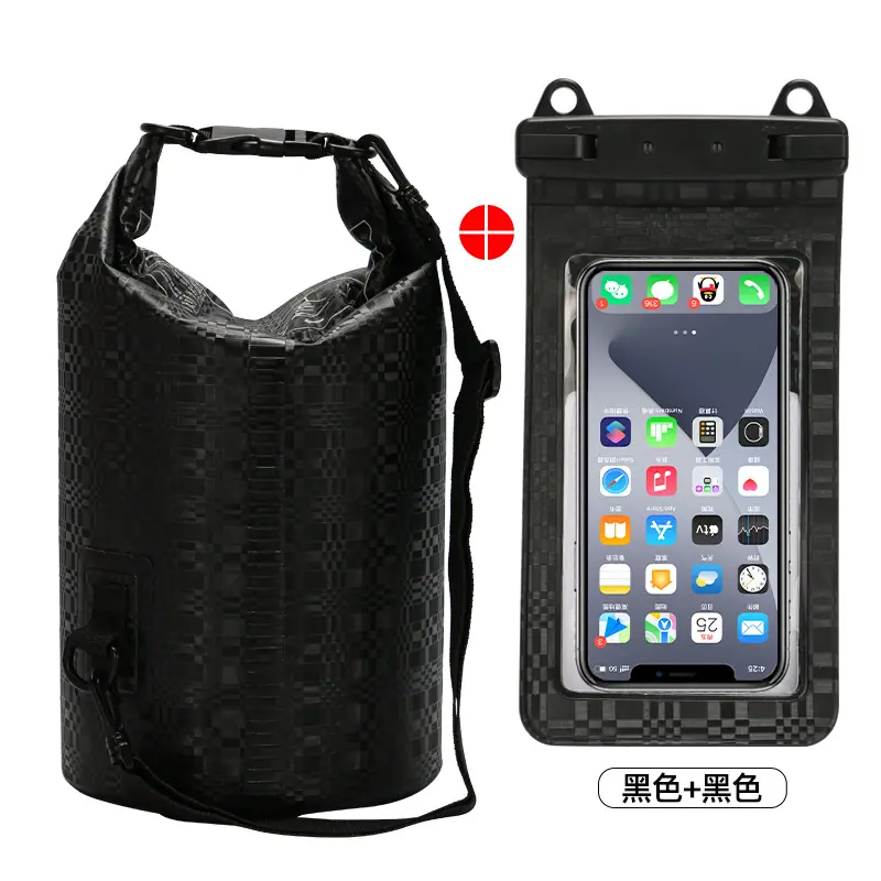 格子纹防水桶+格子纹双挂钩手机袋=黑色组合款