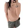 Suéter de tricô aberto com gola redonda e manga curta estilo coreano para mulheres, nova coleção de verão 2026, de alta qualidade, cor sólida, versátil, top tipo camiseta