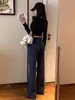 Pantalones deportivos acampanados grises para mujer, nuevos pantalones casuales de cintura alta ajustados para primavera y otoño, pantalones de chándal acampanados fluidos de talla petite