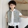 Chal Estilo Chino para Niños Modelo Nuevo Primavera/Verano 2026 con Bordado Floral Tridimensional, Cuello Redondo, Chal Azul, Ropa Infantil Retro, Venta al por Mayor