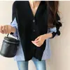Cardigan Tricotado Patchwork Tendência Falso Duas Peças para Mulheres, Design de Outono com Camisa Listrada Estilo Nicho de Hong Kong, Jaqueta Solta Rejuvenescedora