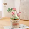 Rosa de Lã Tricotada à Mão em Vaso Decorações para Escritório Carro Flores Imortais Simuladas Presentes Criativos de Aniversário